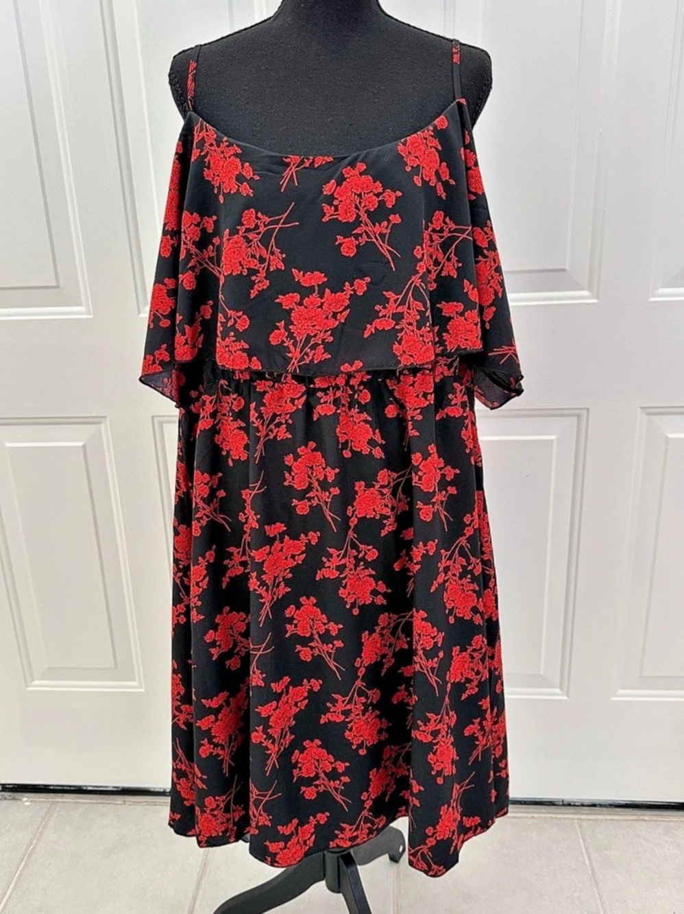 YAMQETKO Floral Midi Dress in Black & Red Size 4XL NWT